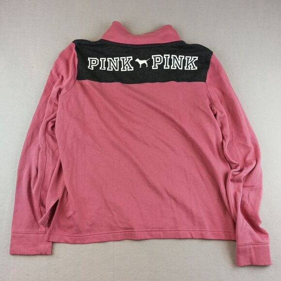 PINK Victoria's Secret Womens Pull Over Sweatshirt Size L 1/4 Zip Black - Picture 7 of 9